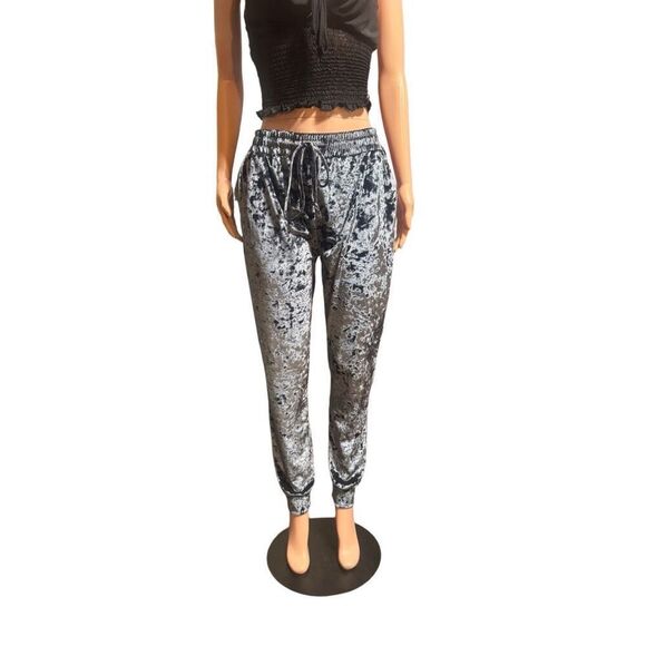 ShoSho Women's high-waisted drawstring elastic waist Velour Midnight Blue Jogger - Picture 1 of 8